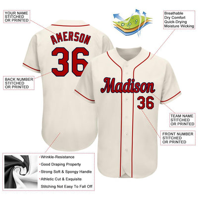 Custom Cream Red-Navy Authentic Baseball Jersey - Owls Matrix LTD