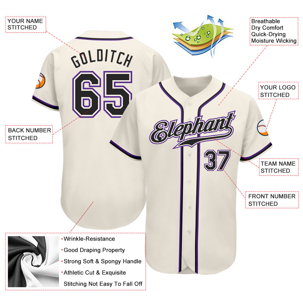 Custom Cream Black-Purple Authentic Baseball Jersey - Owls Matrix LTD