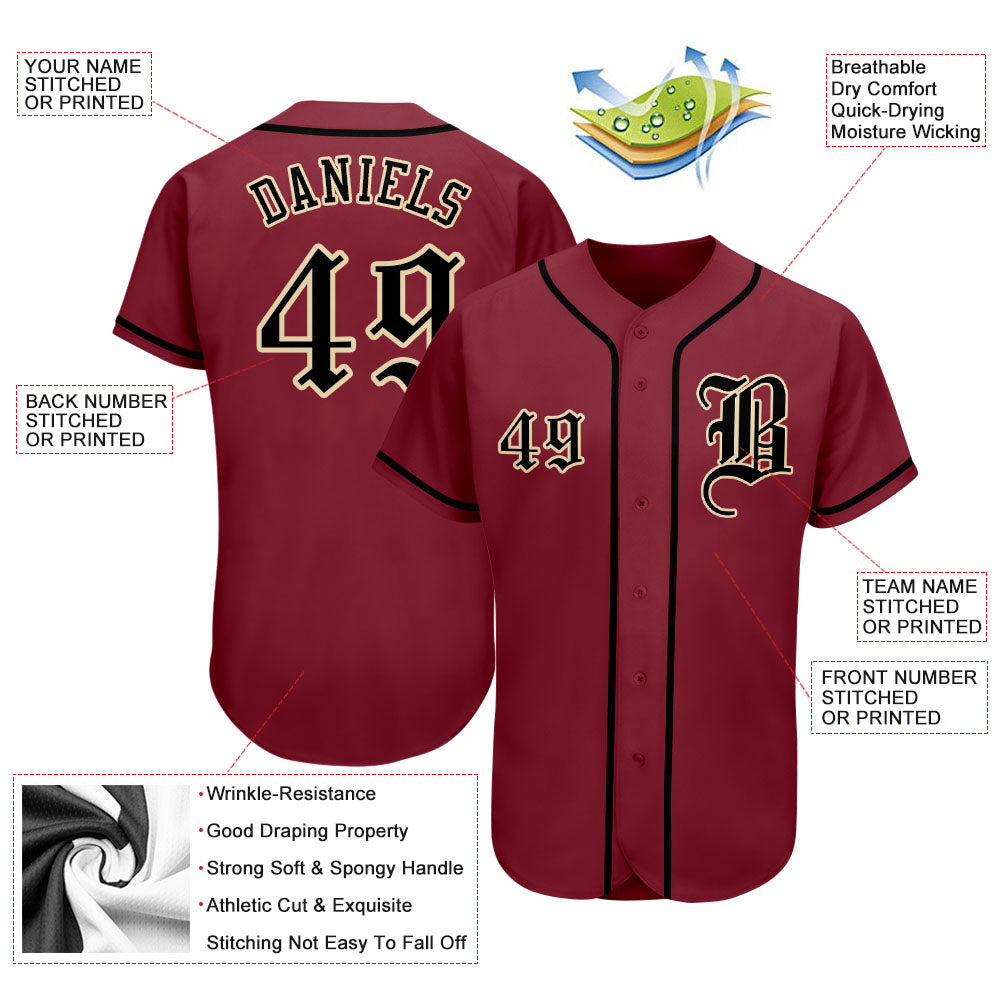 Custom Crimson Black-Khaki Authentic Baseball Jersey - Owls Matrix LTD