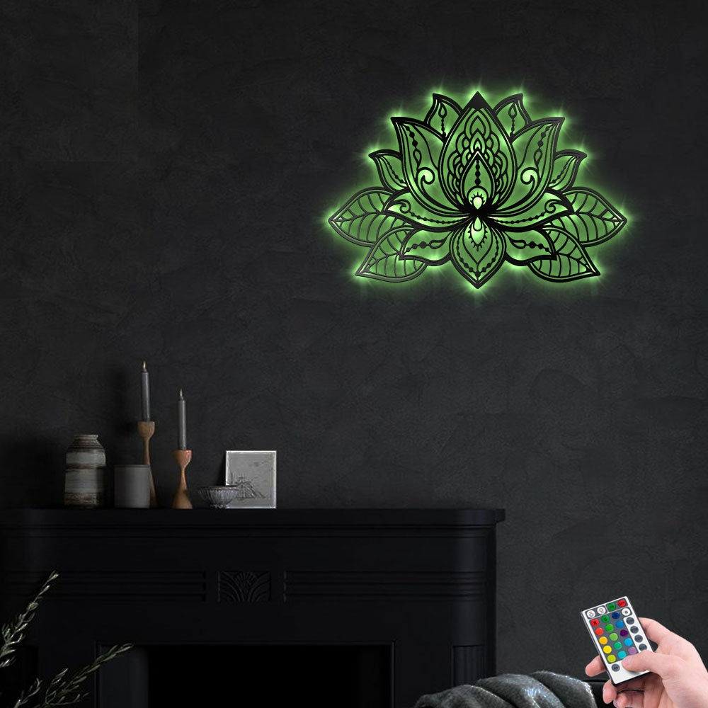 Mandala Lotus Flower - Led Light Metal - Owls Matrix LTD