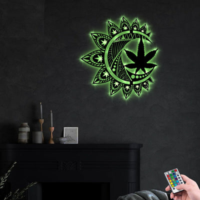 Mandala Weed Moon Style - Led Light Metal - Owls Matrix LTD