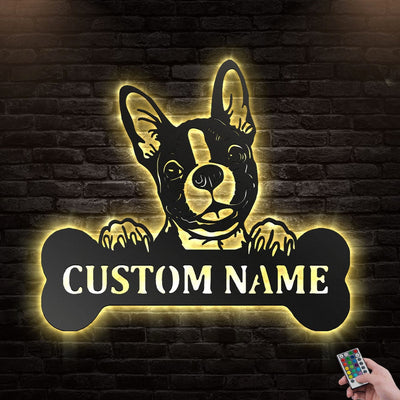 12"x12" Boston Terrier Dog Led Lights Metal Wall Art Personalized - Led Light Metal - Owls Matrix LTD