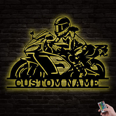 12"x12" Motocross Girl Rider Girl Dirt Biker Personalized - Led Light Metal - Owls Matrix LTD