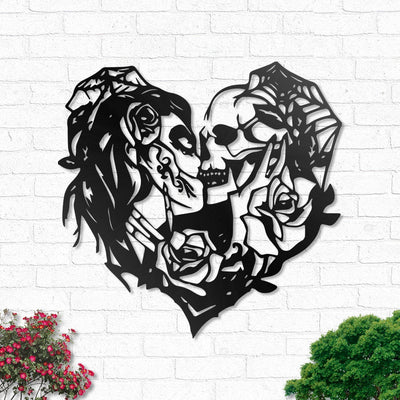 Skull Heart Sugar Skull Couple Lover - Led Light Metal - Owls Matrix LTD