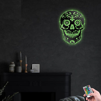 Sugar Skull Scare Cool - Led Light Metal - Owls Matrix LTD