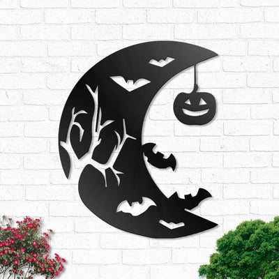 Halloween Haunted Moon Spider Bats Scary Black Cat - Led Light Metal - Owls Matrix LTD