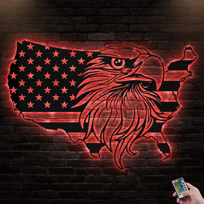 12"x12" Eagle American Flag Led - Led Light Metal - Owls Matrix LTD