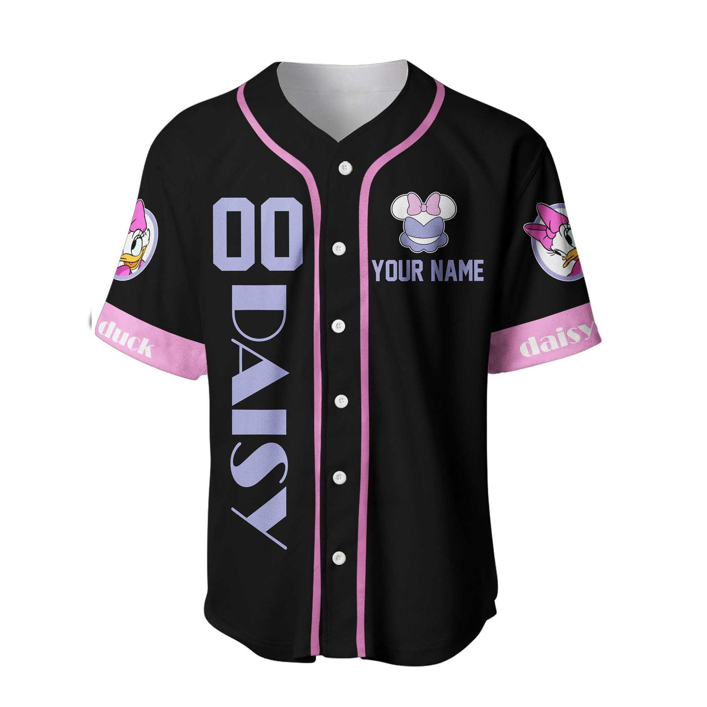 Daisy Duck Black Purple Disney Personalized Unisex Cartoon Custom Baseball Jersey