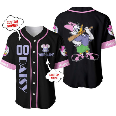 Daisy Duck Black Purple Disney Personalized Unisex Cartoon Custom Baseball Jersey