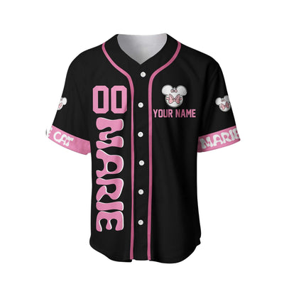 Disney Marie Cat Black Pink Disney Personalized Unisex Cartoon Custom Baseball Jersey