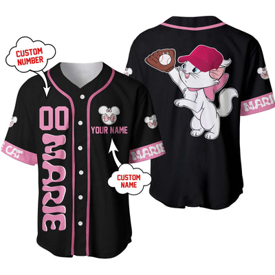 Disney Marie Cat Black Pink Disney Personalized Unisex Cartoon Custom Baseball Jersey