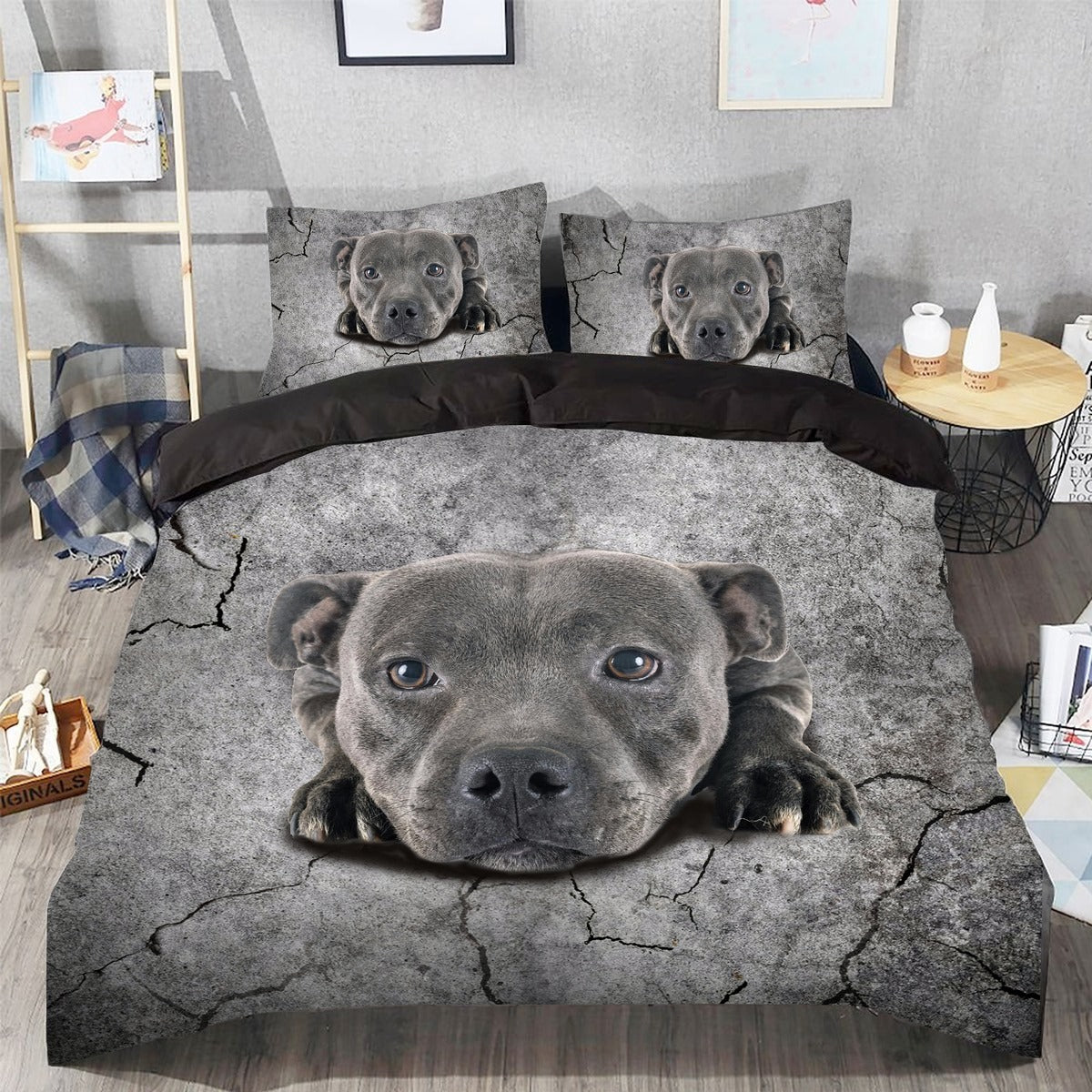 Pit Bull Dog Sleeping Grey Style - Bedding Cover - Owls Matrix LTD