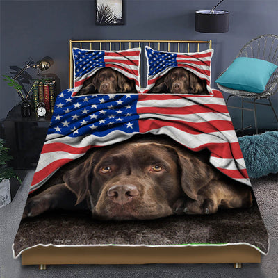 Labrador Retriever My Dog Sleeping With America Flag - Quilt Set - Owls Matrix LTD