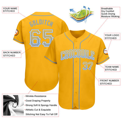 Custom Gold Light Blue-White Authentic Drift Fashion Baseball Jersey - Owls Matrix LTD