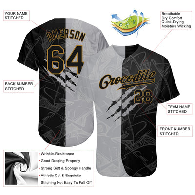Custom Graffiti Pattern Black-Old Gold 3D Authentic Baseball Jersey - Owls Matrix LTD