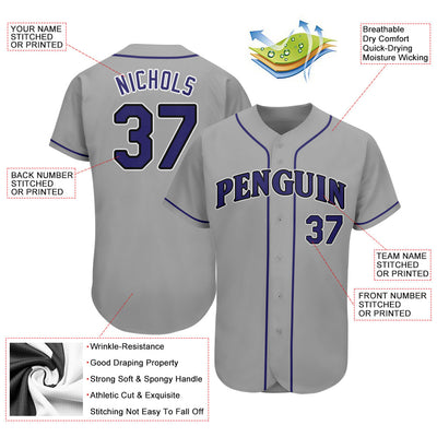 Custom Gray Purple-Black Authentic Baseball Jersey - Owls Matrix LTD
