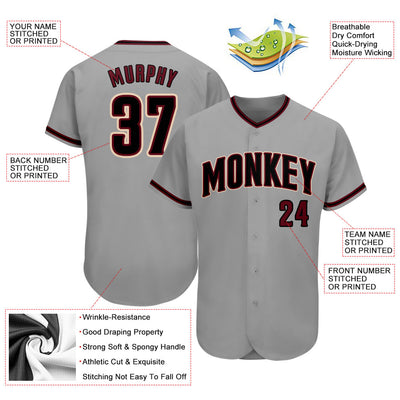 Custom Gray Black-Crimson Authentic Baseball Jersey - Owls Matrix LTD