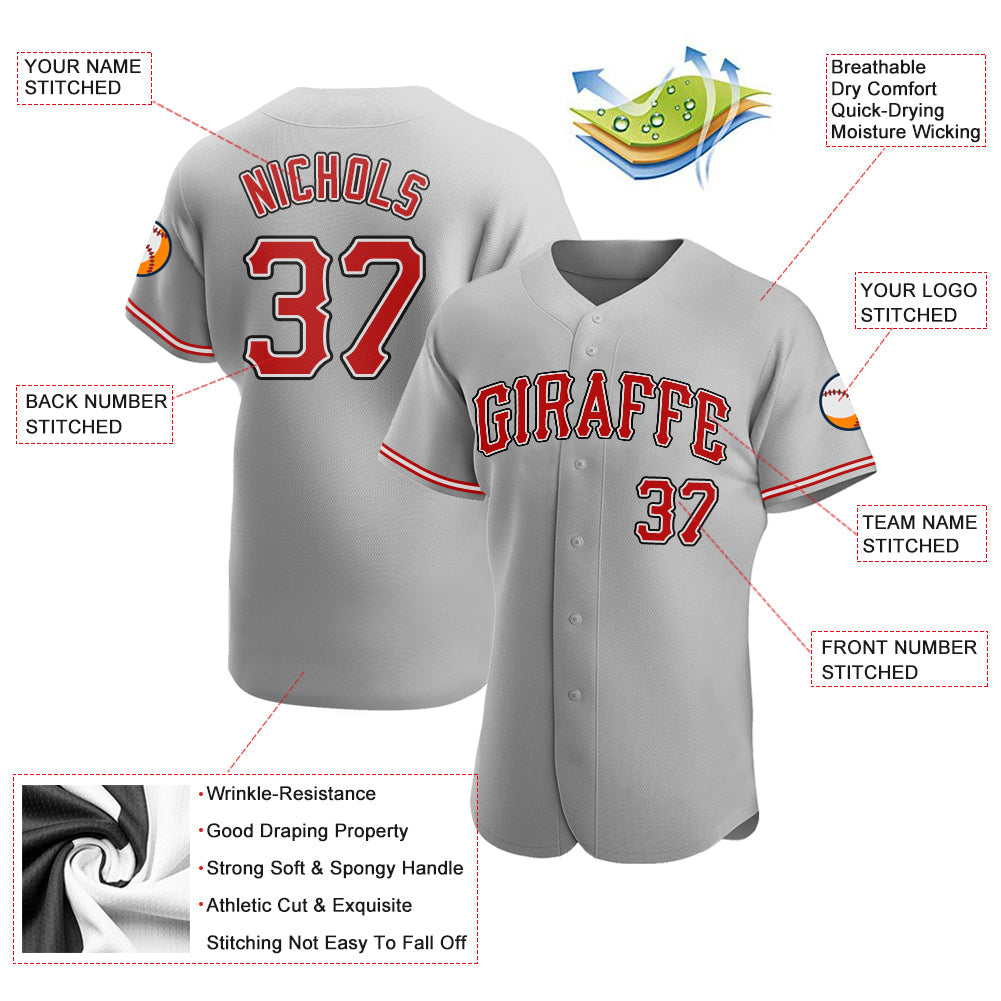 Custom Gray Red-Black Authentic Baseball Jersey - Owls Matrix LTD