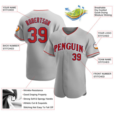 Custom Gray Red-Navy Authentic Baseball Jersey - Owls Matrix LTD
