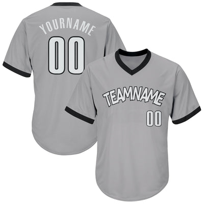 Custom Gray White-Black Authentic Throwback Rib-Knit Baseball Jersey Shirt - Owls Matrix LTD