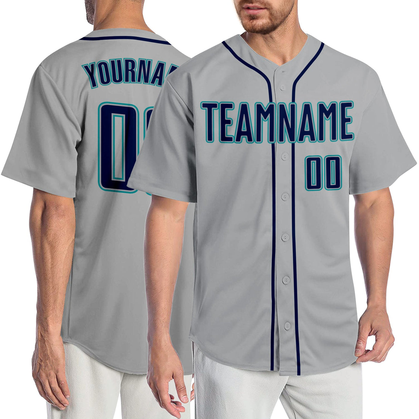 Custom Gray Navy-Aqua Authentic Baseball Jersey