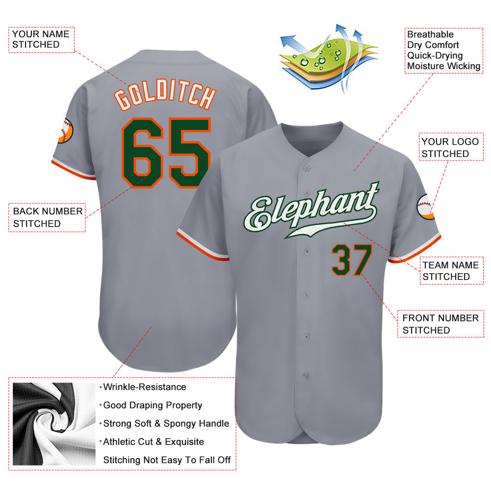 Custom Gray Green-Orange Authentic Baseball Jersey - Owls Matrix LTD