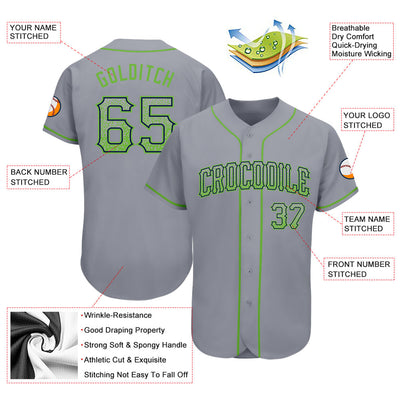 Custom Gray Neon Green-Navy Authentic Drift Fashion Baseball Jersey - Owls Matrix LTD
