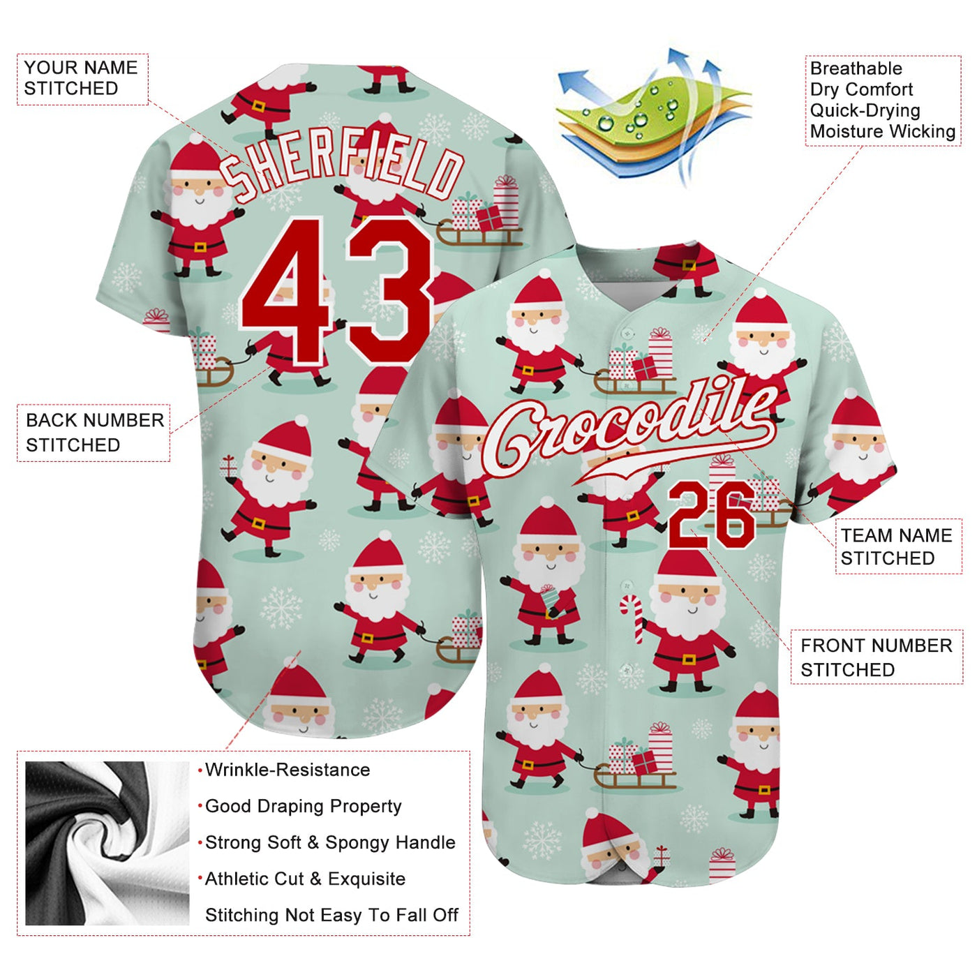 Custom Green Red-White Christmas 3D Authentic Baseball Jersey - Owls Matrix LTD
