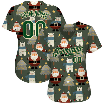 Custom Green Green-Cream Christmas 3D Authentic Baseball Jersey - Owls Matrix LTD