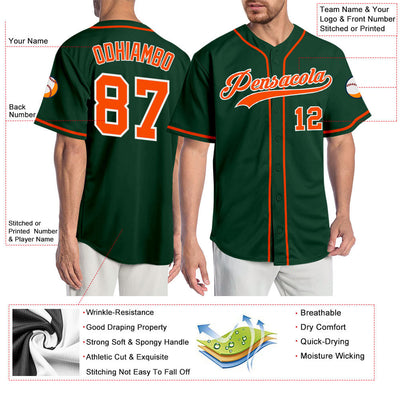 Custom Green Orange-White Authentic Baseball Jersey - Owls Matrix LTD
