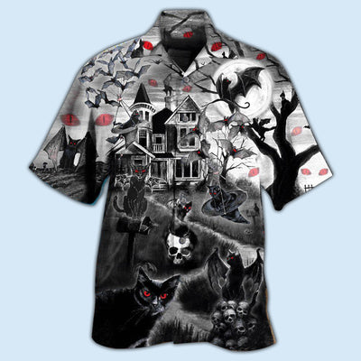 Halloween Black Cat Flying Horror Night Halloween - Hawaiian Shirt - Owls Matrix LTD