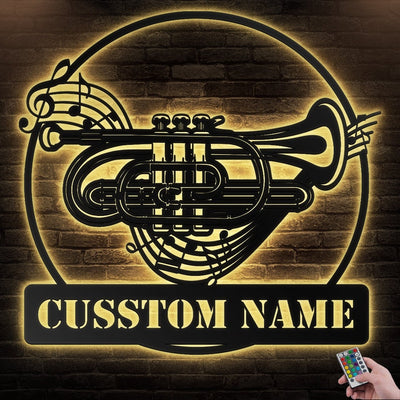 12"x12" Music Cornet Musical Instrument Personalized - Led Light Metal - Owls Matrix LTD