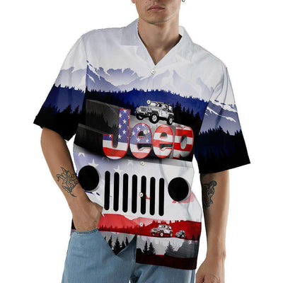 Jeep Mountain America Flag Style - Hawaiian Shirt - Owls Matrix LTD