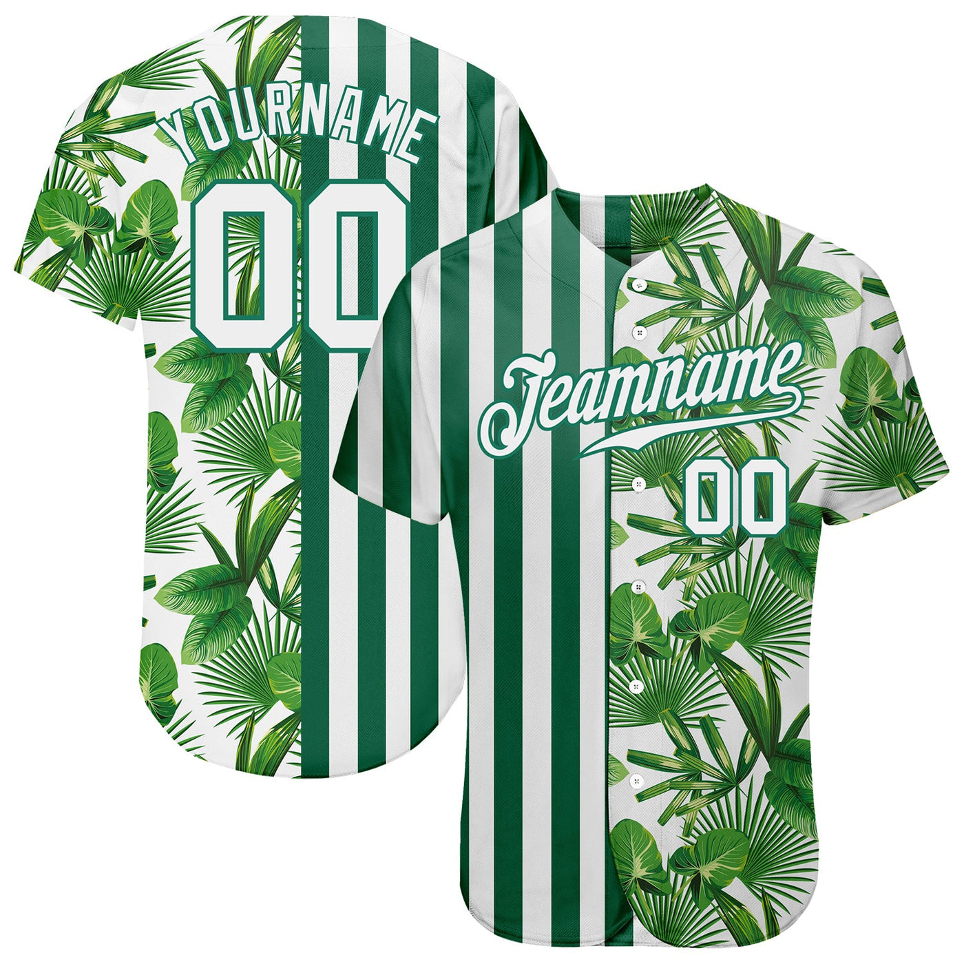 Custom Kelly Green White-Kelly Green 3D Pattern Design Tropical Palm Leaves Authentic Baseball Jersey - Owls Matrix LTD