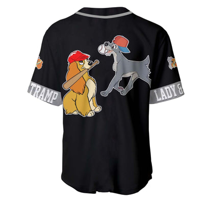 Lady And The Tramp Black Grey Disney Personalized Unisex Cartoon Custom Baseball Jersey