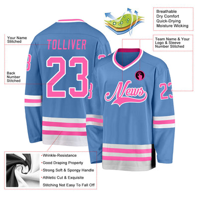 Custom Kelly Green White-Pink Hockey Jersey