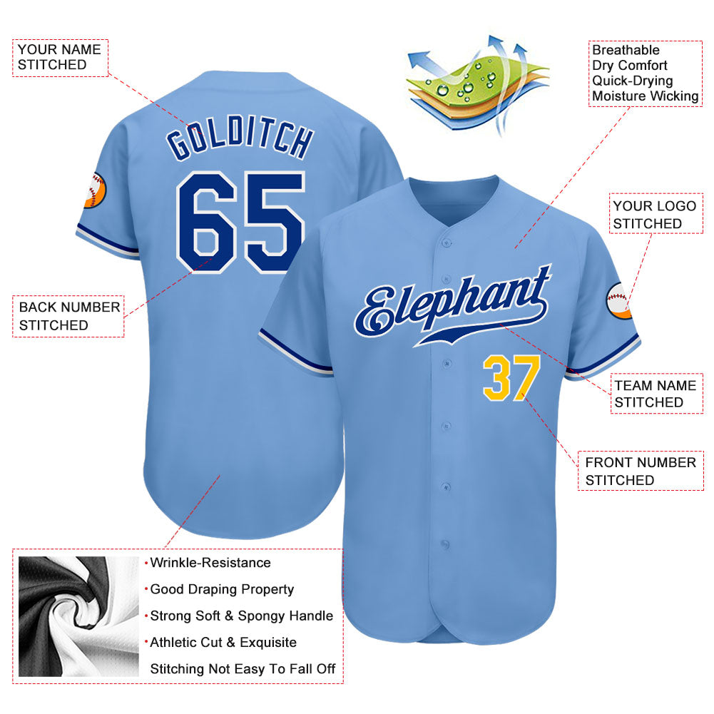 Custom Light Blue Royal-Gold Authentic Baseball Jersey - Owls Matrix LTD