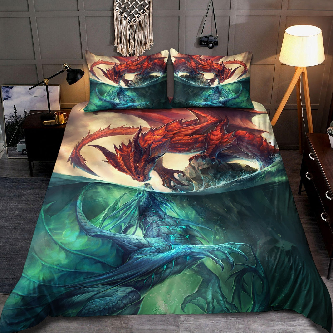 Dragon Fight Water And Fire - Bedding Cover - Owls Matrix LTD