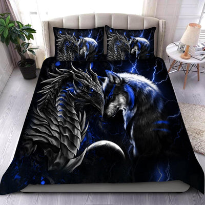 Dragon And Wolf Amazing Blue - Bedding Cover - Owls Matrix LTD