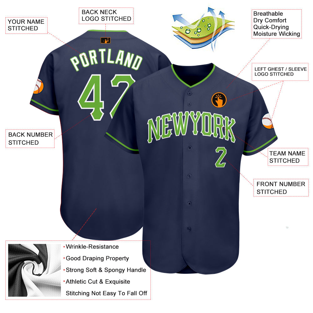 Custom Navy Neon Green-White Authentic Baseball Jersey - Owls Matrix LTD