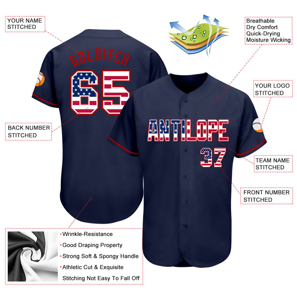 Custom Navy USA Flag-Red Authentic Baseball Jersey - Owls Matrix LTD