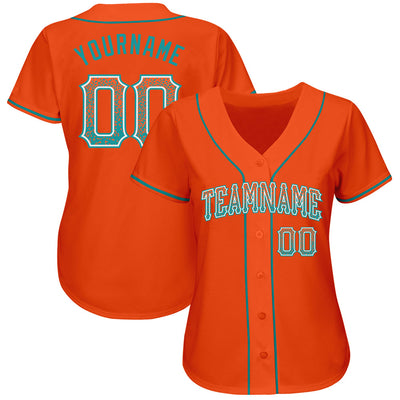 Custom Orange Aqua-White Authentic Drift Fashion Baseball Jersey - Owls Matrix LTD