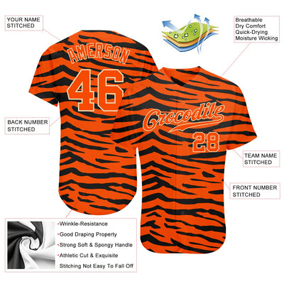 Custom Orange Orange-Black 3D Pattern Design Tiger Authentic Baseball Jersey - Owls Matrix LTD