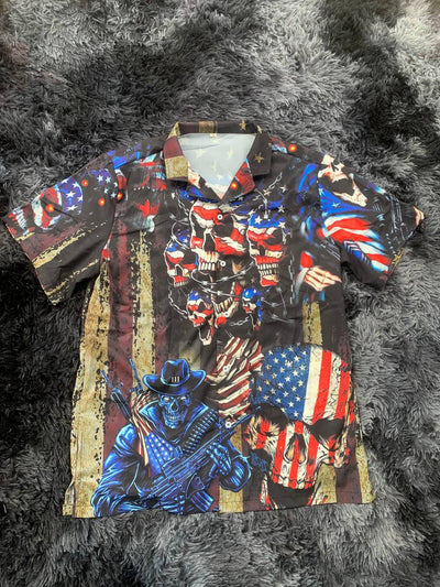 America Skull Pride Cool Style - Hawaiian Shirt - Owls Matrix LTD