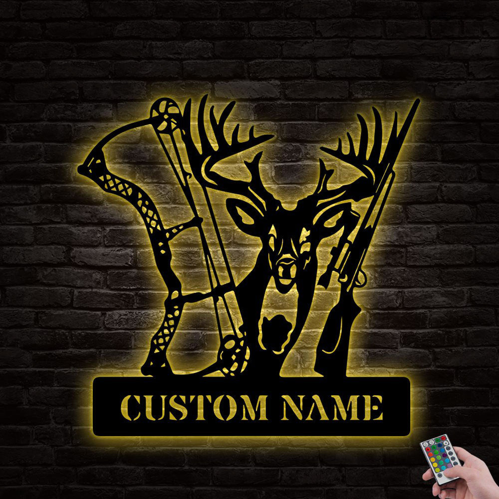 Deer Bow Hunting Gift Hunter Personalized - Led Light Metal - Owls Matrix LTD