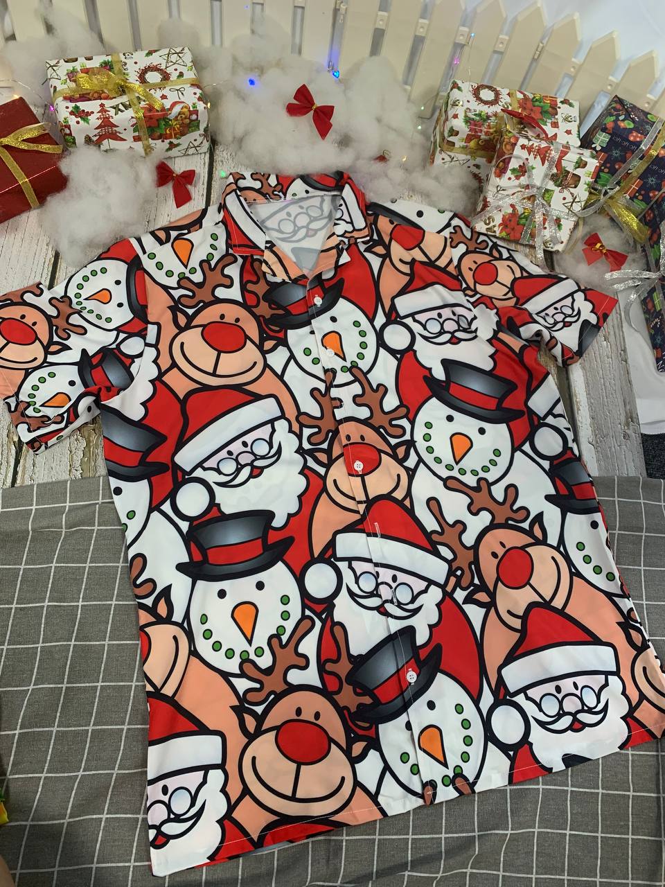 Christmas Cutie Santa And Reindeer Funny Style - Hawaiian Shirt - Owls Matrix LTD