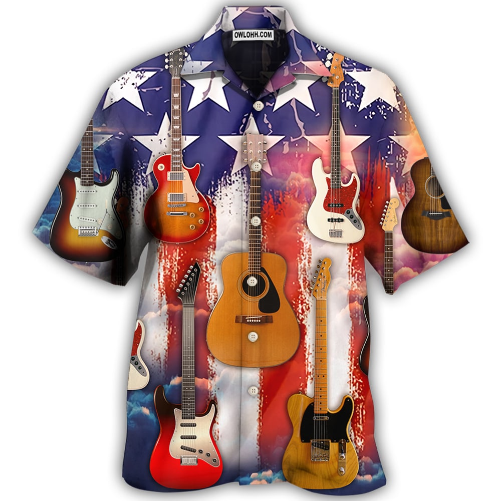 Hawaiian Shirt / Adults / S Guitar Independence Day Star America - Hawaiian Shirt - Owls Matrix LTD