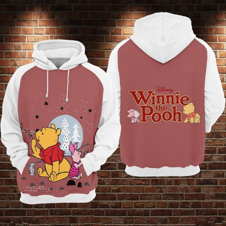 Piglet Winnie The Pooh Hunny Disney Over Print 3d Zip Hoodie