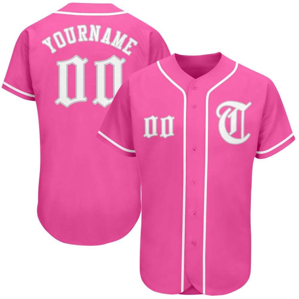Custom Pink White-Gray Authentic Baseball Jersey - Owls Matrix LTD
