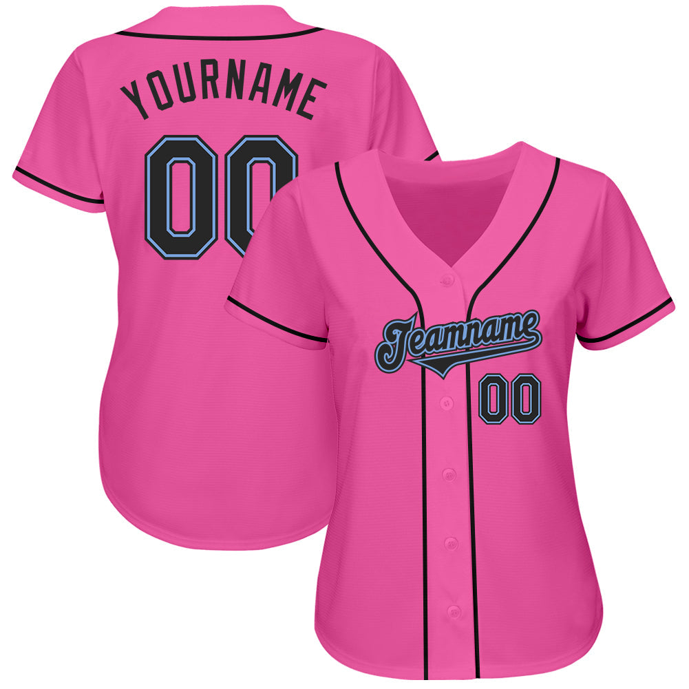 Custom Pink Black-Light Blue Authentic Baseball Jersey - Owls Matrix LTD